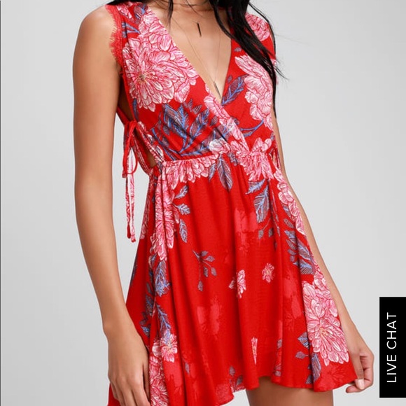 marine red floral print mini dress